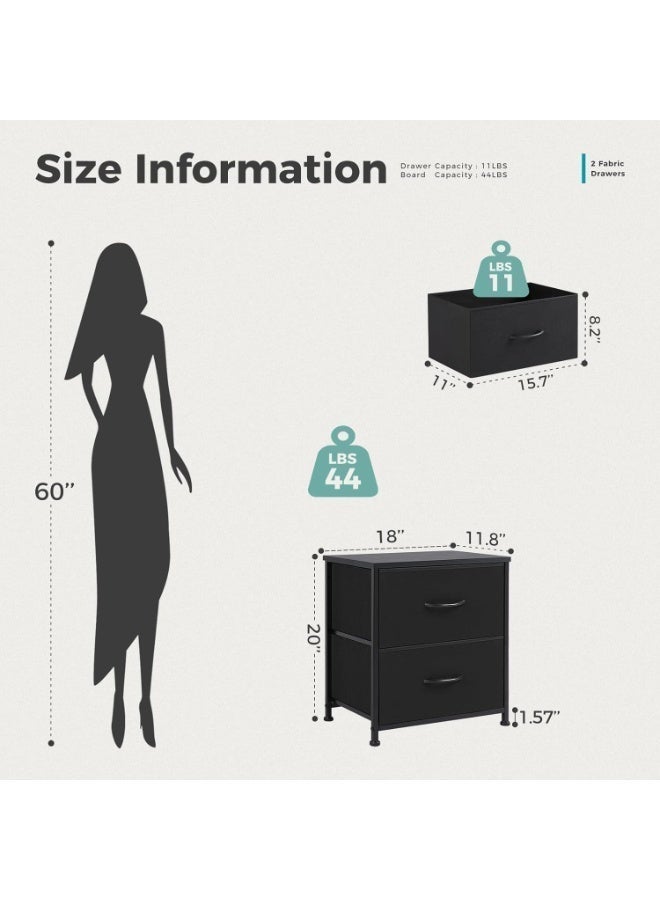 أوبتيا طاولة جانبية صغيرة مع 2 درج من القماش طاولات جانبية طاولة جانبية لغرفة النوم أثاث تخزين بجانب السرير لطاولة جانبية بطول 20 بوصة لمدخل المنزل أو غرفة النوم الجامعية، باللون الأسود الكلاسيكي - Image 3